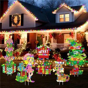 5 Pcs Christmas Decorations Outdoor Lighted up Christmas Yard Signs with Stakes